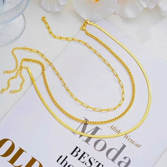 Colliers Superposés Délicats Pour Femmes - Plaqué Or 14K, Style Paperclip Et Cuban, Neufs Avec étiquettes